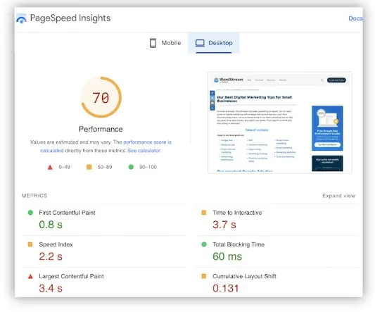 page speed
