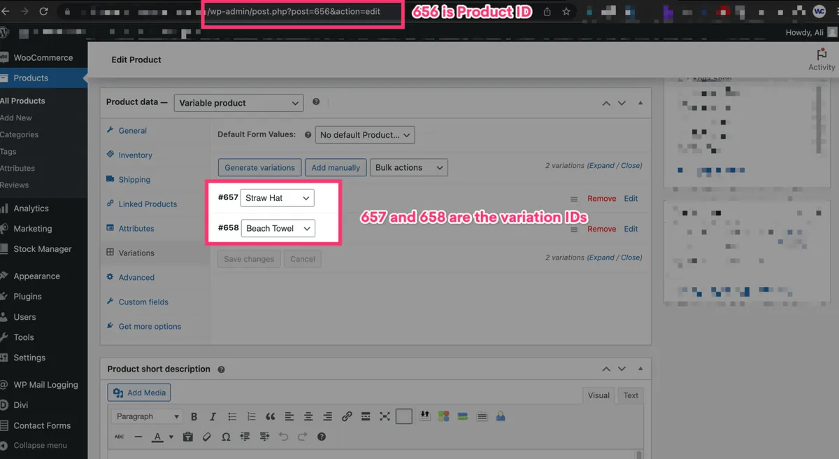 Add to cart function needs the product ID and variation IDs